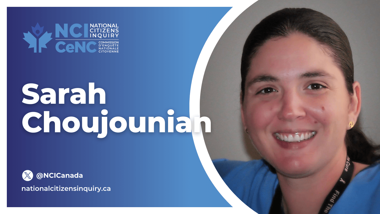National Citizens Inquiry video thumbnail for Sarah Choujounian's testimony
